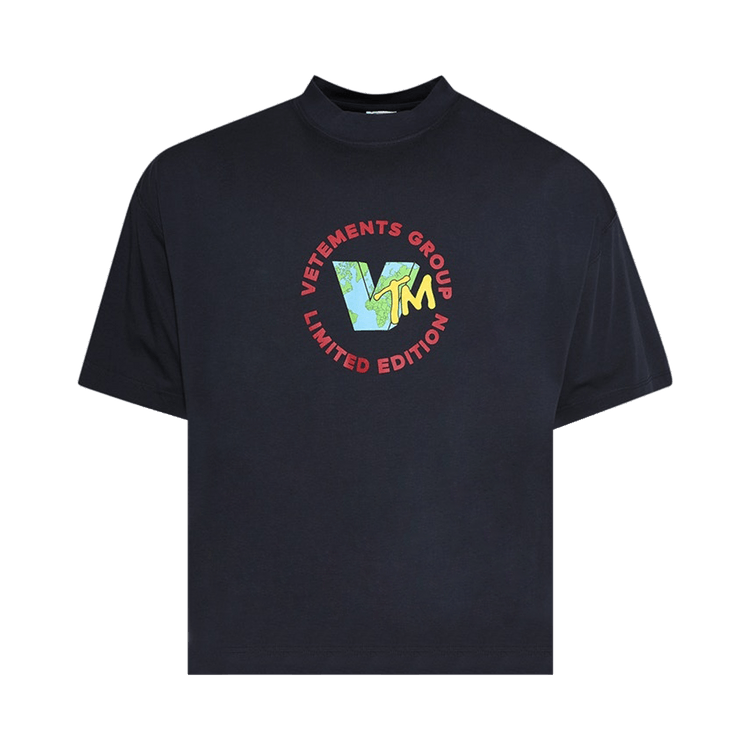 Vetements World Cropped Boxy T-Shirt 'Navy'