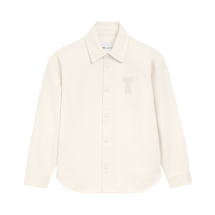 Ami Overshirt With Knitted De Coeur 'Blanc Creme'