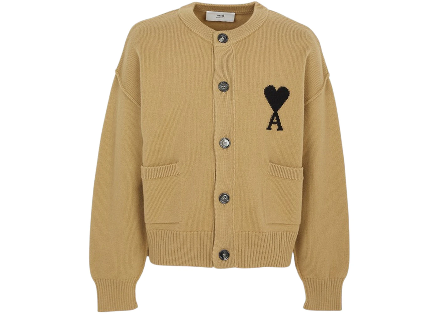 Ami Paris Logo Cardigan Camel