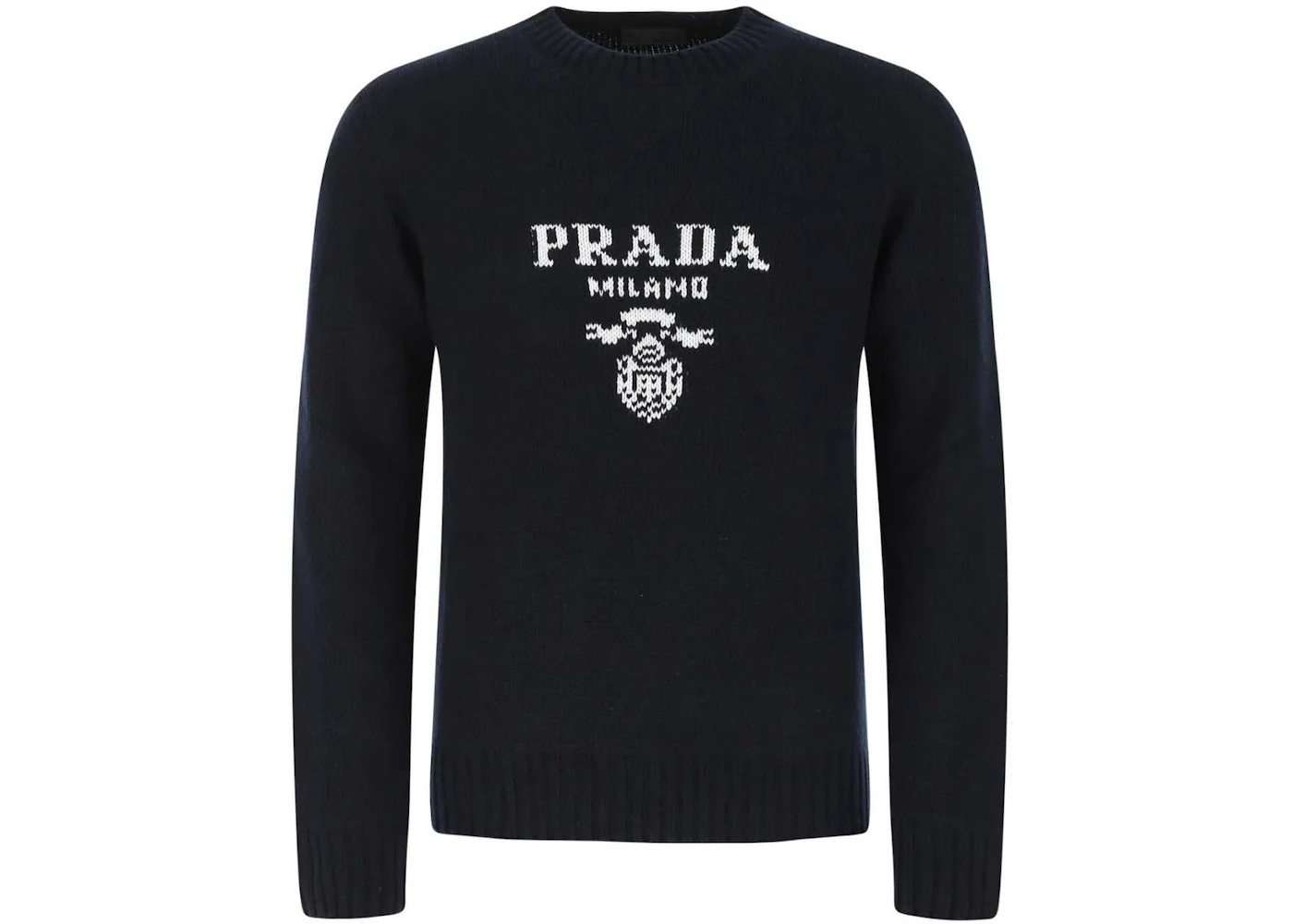Prada Intarsia Logo Knit Crew-Neck Sweater Black