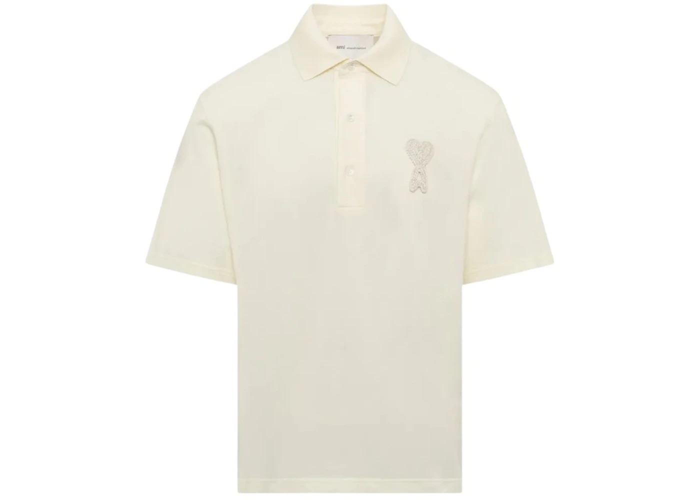 AMI De Coeur Cotton Knitted Patch Polo White Cream