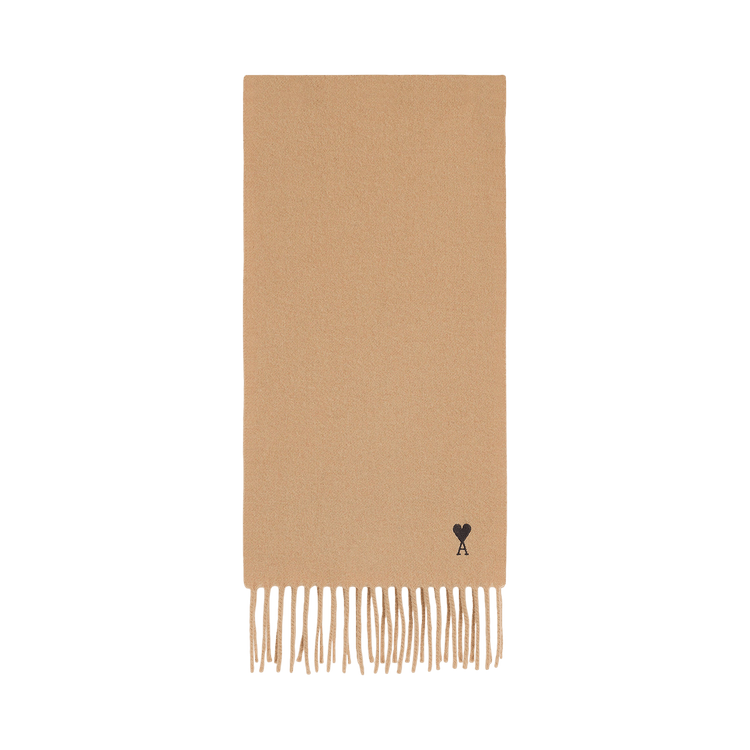 Ami Quota Wool Scarf With De Coeur Embroidery 'Beige Mastic'
