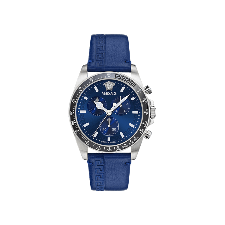 Versace Greca Chrono Wave Leather Watch 'Stainless Steel'