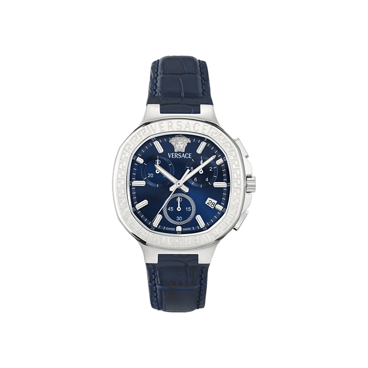 Versace V Chrono Square Leather Watch 'Stainless Steel'