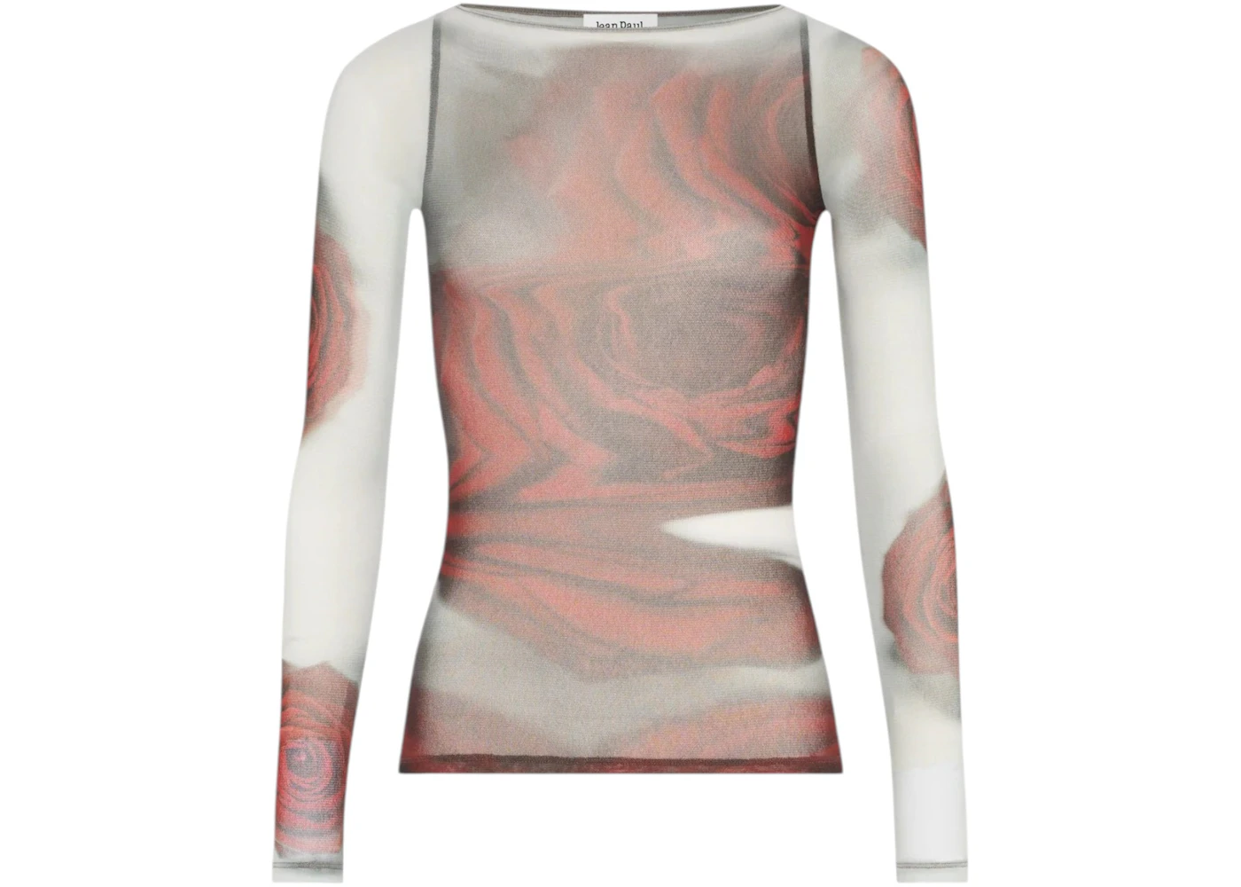 Jean Paul Gaultier Women's Mesh With L/S Printed Blurry Roses Boat Neck Top White/Grey