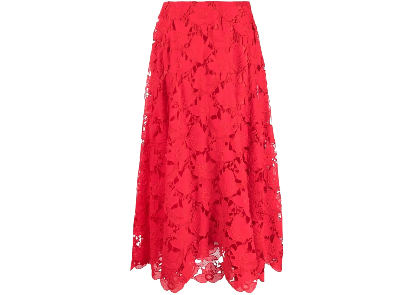 Valentino Women's Garavani Floral-Lace Midi Skirt Red