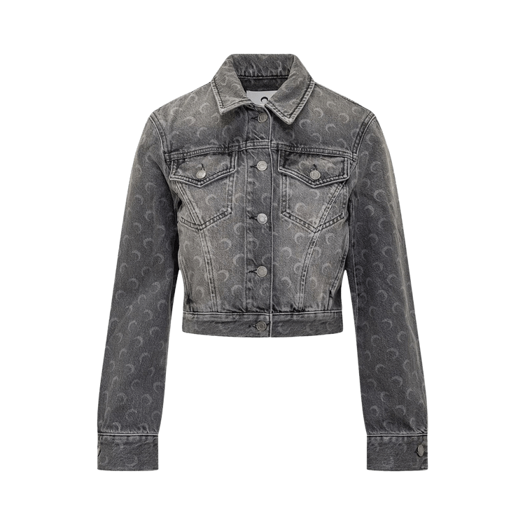 Marine Serre Moon Laser Denim Cropped Jacket 'Dark Grey'