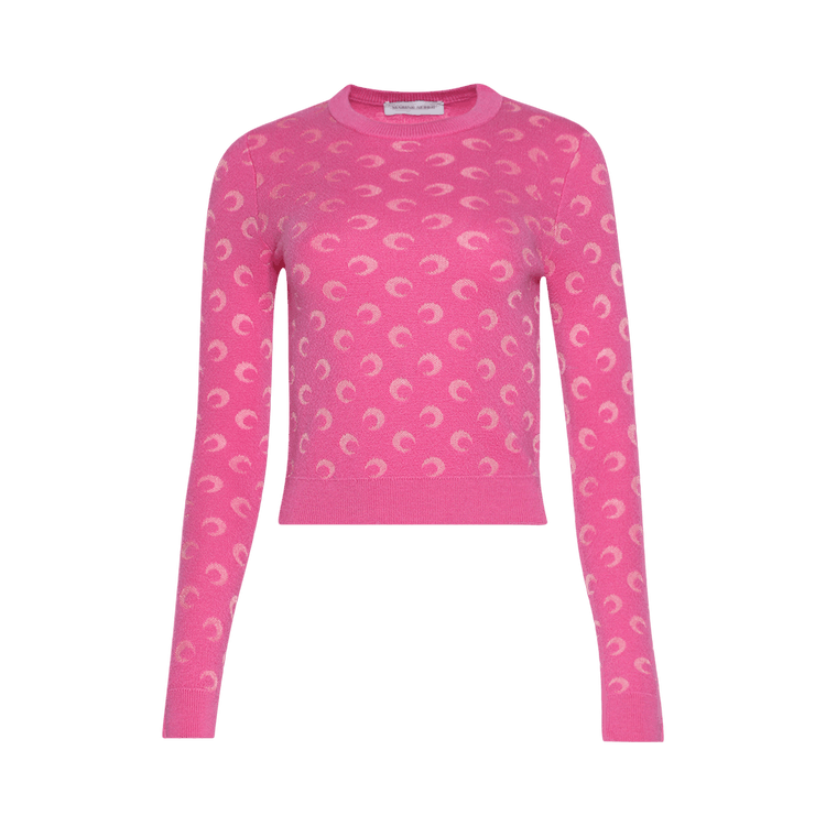 Marine Serre Moon Jacquard Knit Fitted Crewneck Sweater 'Pink'