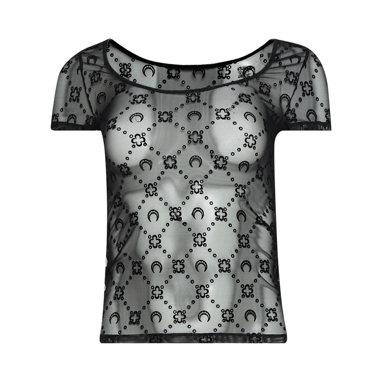 Marine Serre Moonogram Mesh Flock Short-Sleeve Roundneck Top 'Black'