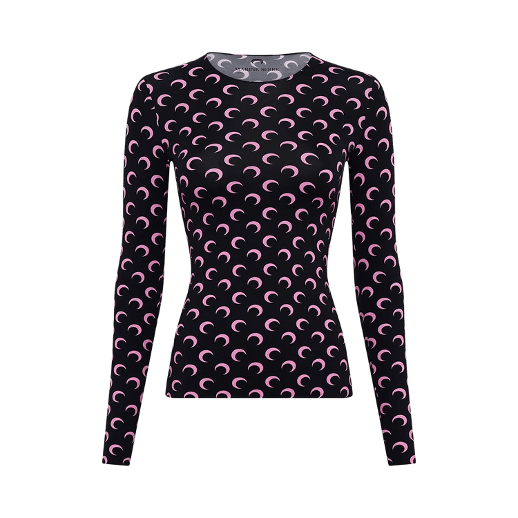 Marine Serre Moon Printed Jersey Long-Sleeve Crewneck Top 'Pink'