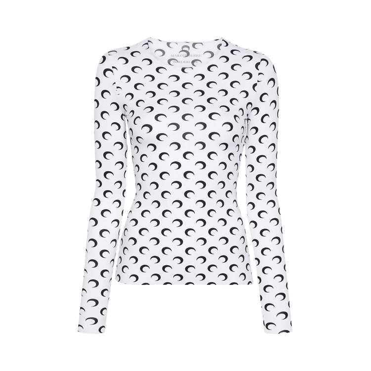 Marine Serre Moon Printed Jersey Long-Sleeve Crewneck Top 'Optical White'