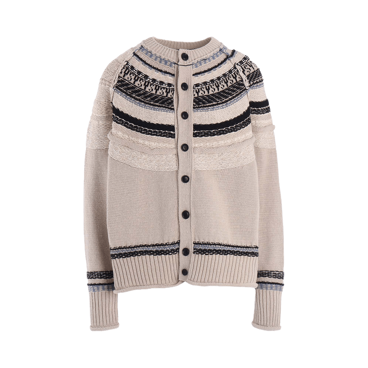 Y's Fair Isle Round Neck Cardigan 'Off White'