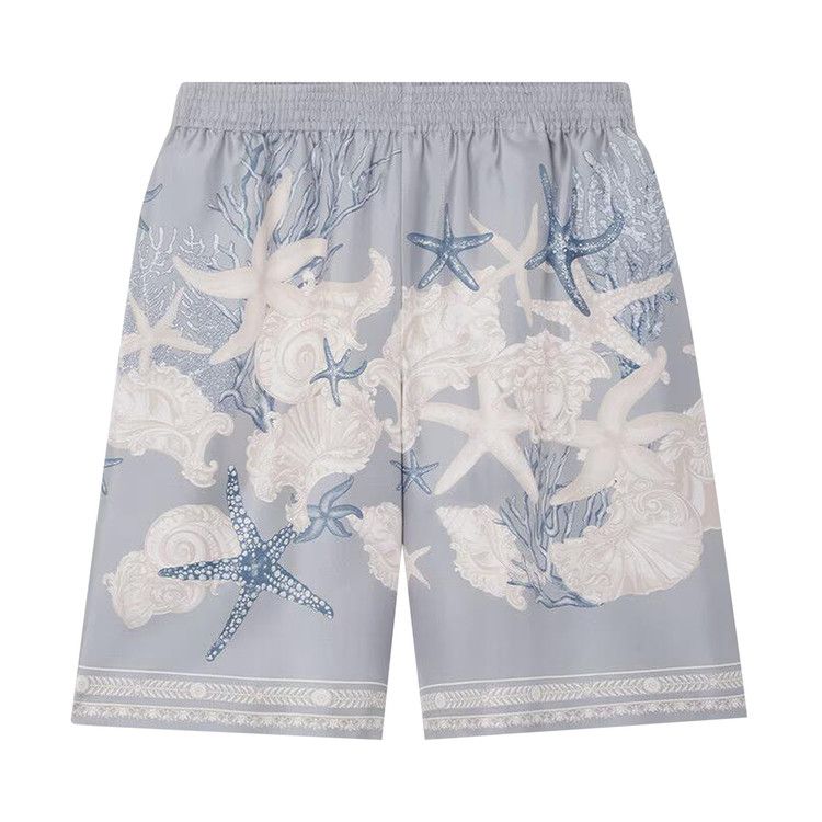 Versace Printed Silk Twill Shorts 'Concrete/Dusty Blue/Bone'