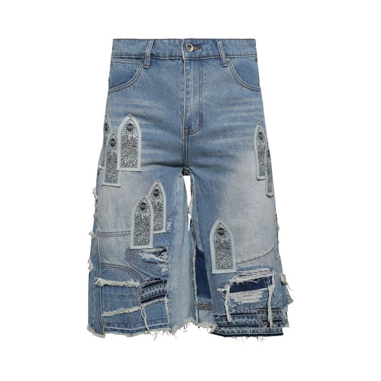 Who Decides War Patched Arch Blowout Denim Short 'Sky'