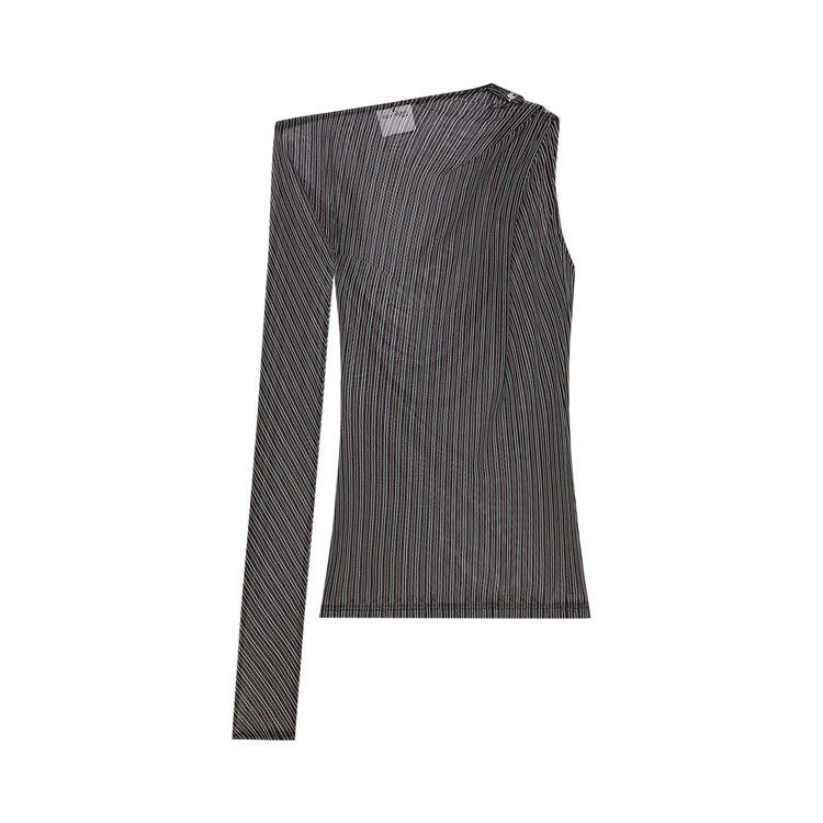 Courrèges One Shoulder Striped Mesh Top 'Black/Ruby'
