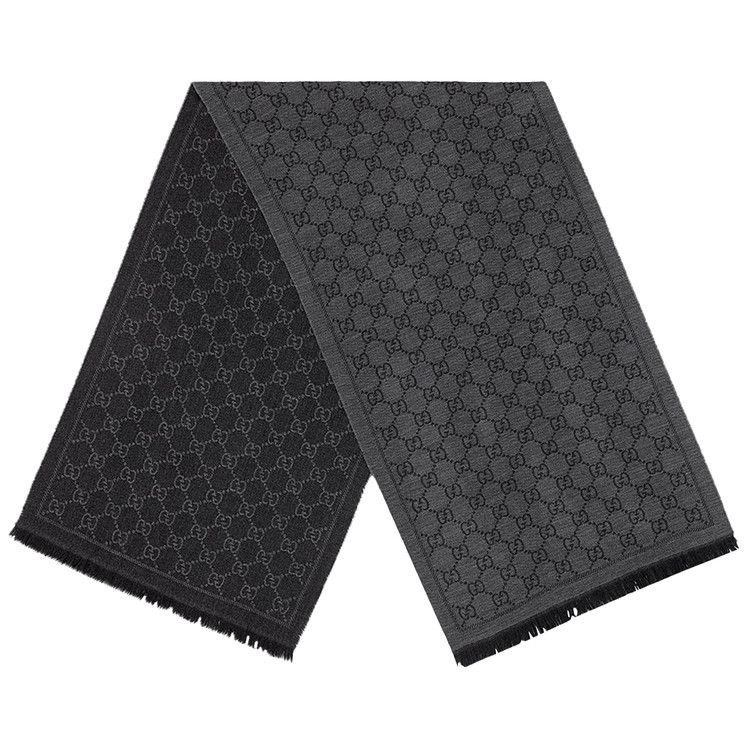 Gucci GG Jacquard Pattern Knit Scarf 'Anthracite/Black'