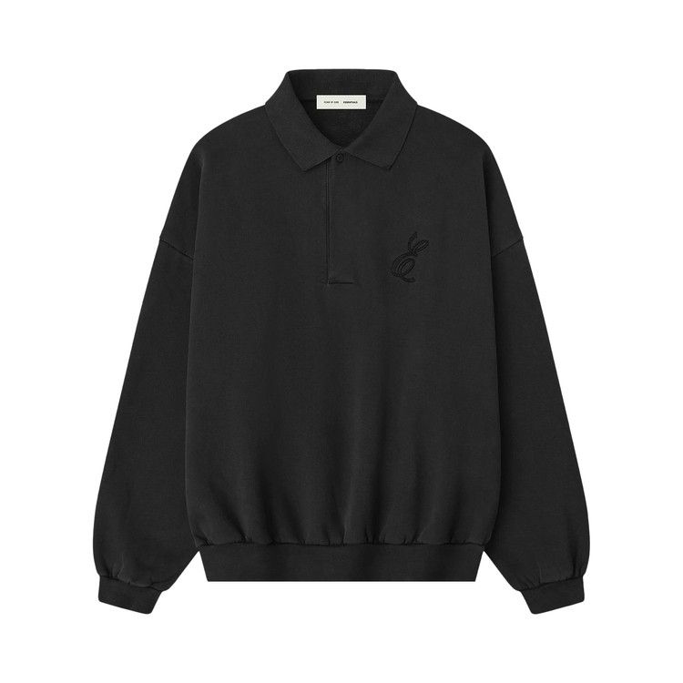 Fear of God Essentials Embroidered Classic Polo Sweatshirt 'Vintage Black'