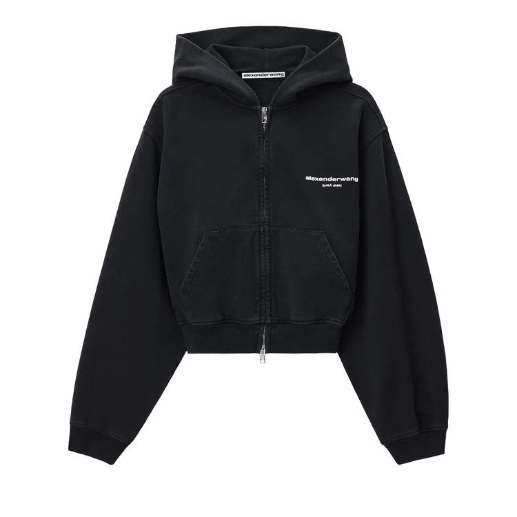 Alexander Wang Logo Print Zip-Up Hoodie 'Washed Black'