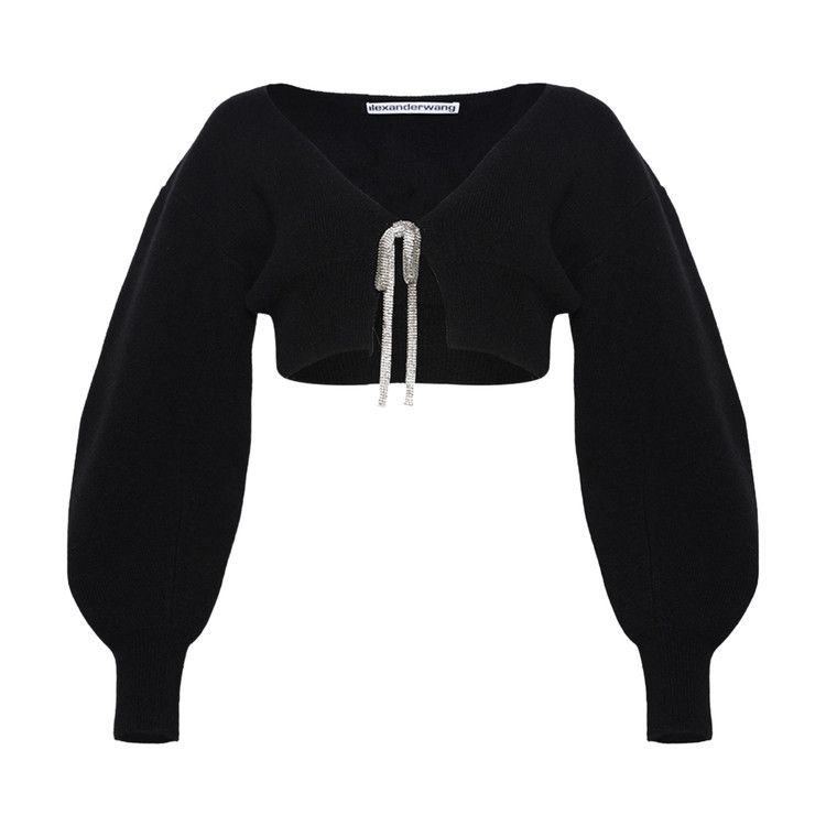 Alexander Wang V-Neck Cropped Cardigan W/ Crystal Tie 'Black'