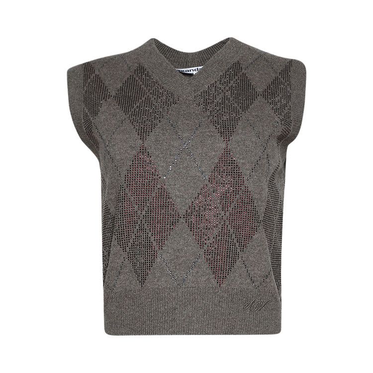 Alexander Wang V Neck Vest With Argyle Crystal Hotfix 'Brown'