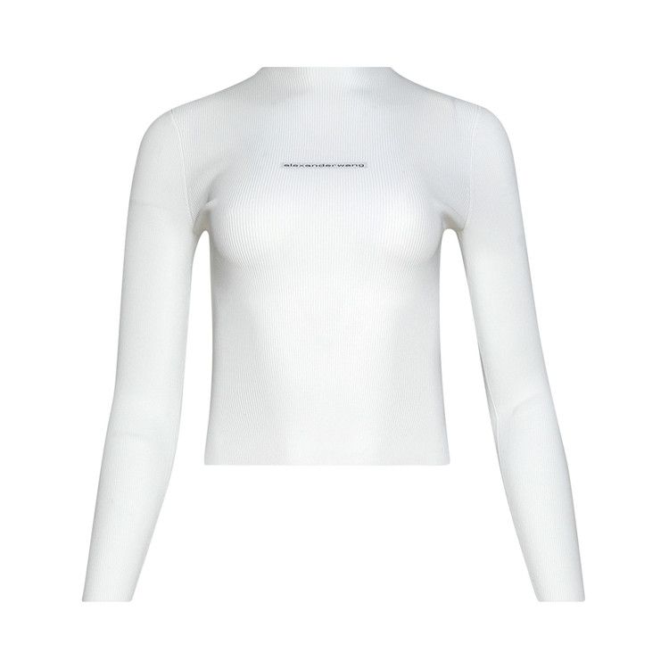 Alexander Wang Long-Sleeve Crewneck Top With Jacquard Logo 'White'