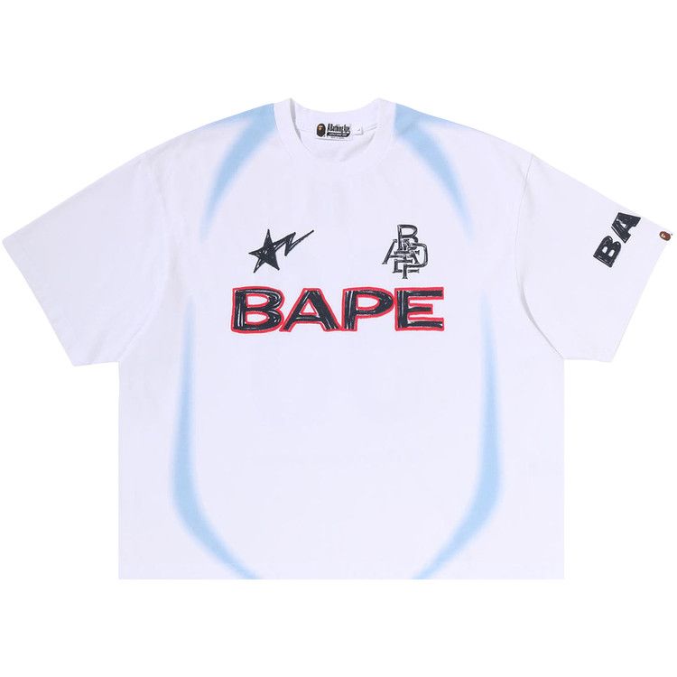 BAPE Heavy Wash Hand Draw Football Multi Logo Relaxed Fit Tee 'White'