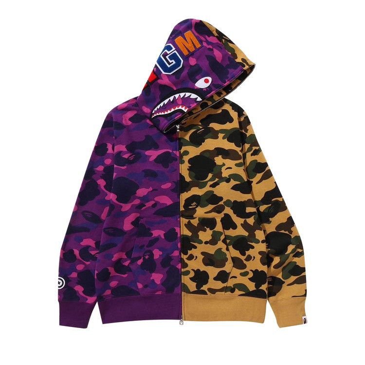 BAPE Split Camo Shark Full Zip Hoodie 'Purple'