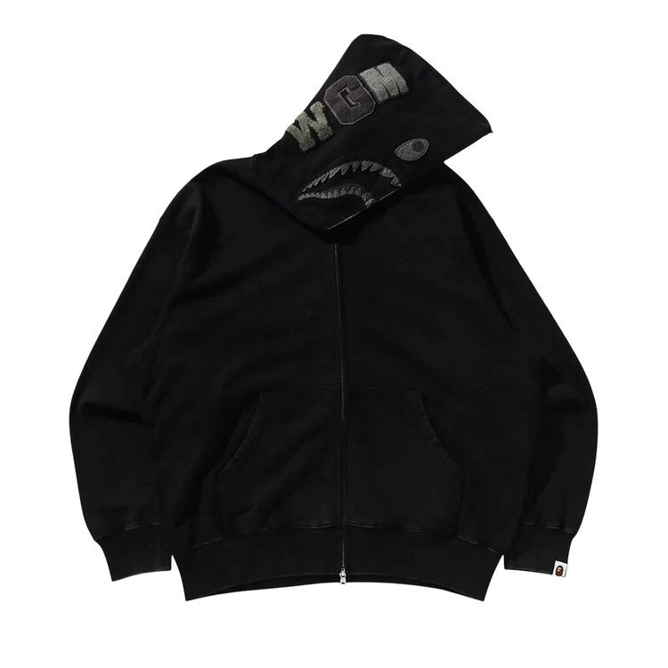 BAPE Garment Dye Shark Relaxed Fit Full Zip Hoodie 'Black'