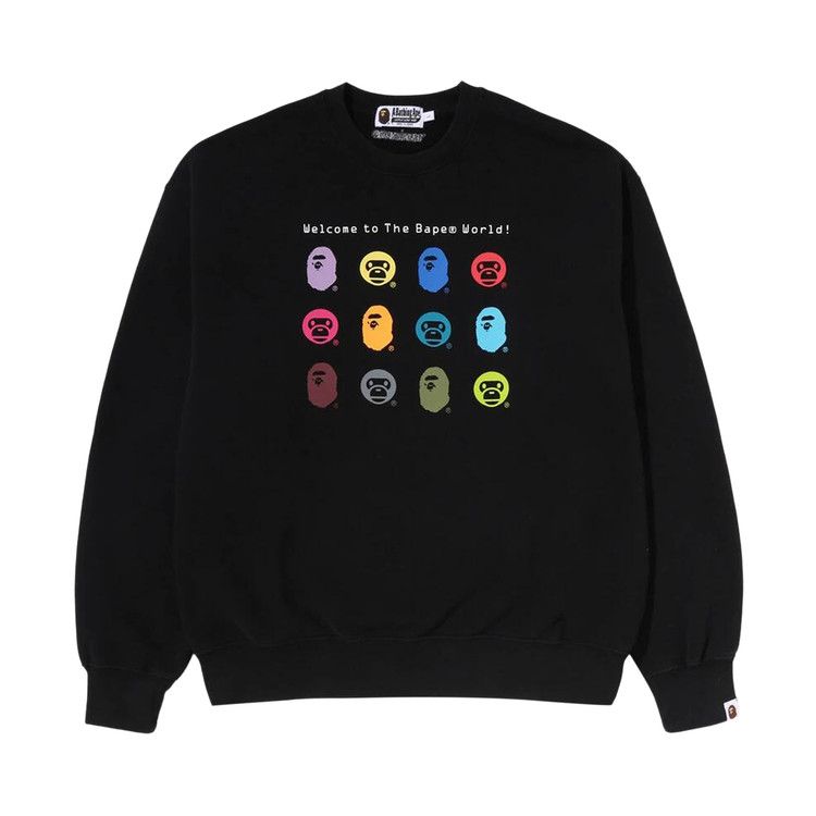 BAPE Heavy Washed Multi Milo Logo Relaxed Fit Crewneck Sweatshirt 'Black'