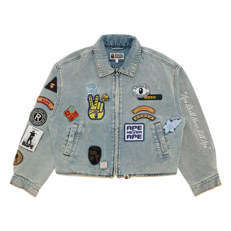BAPE Multi Logo Denim Boxy Cropped Jacket 'Light Indigo'