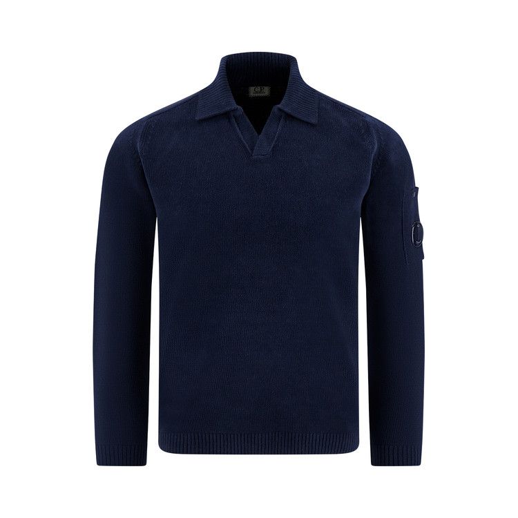 C.P. Company Cotton Chenille Polo Lens Sweater  'Midnight Navy'