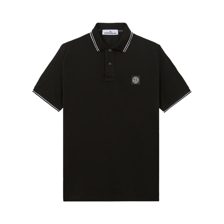 Stone Island Compass Patch Logo Contrast Stripe Polo 'Black'