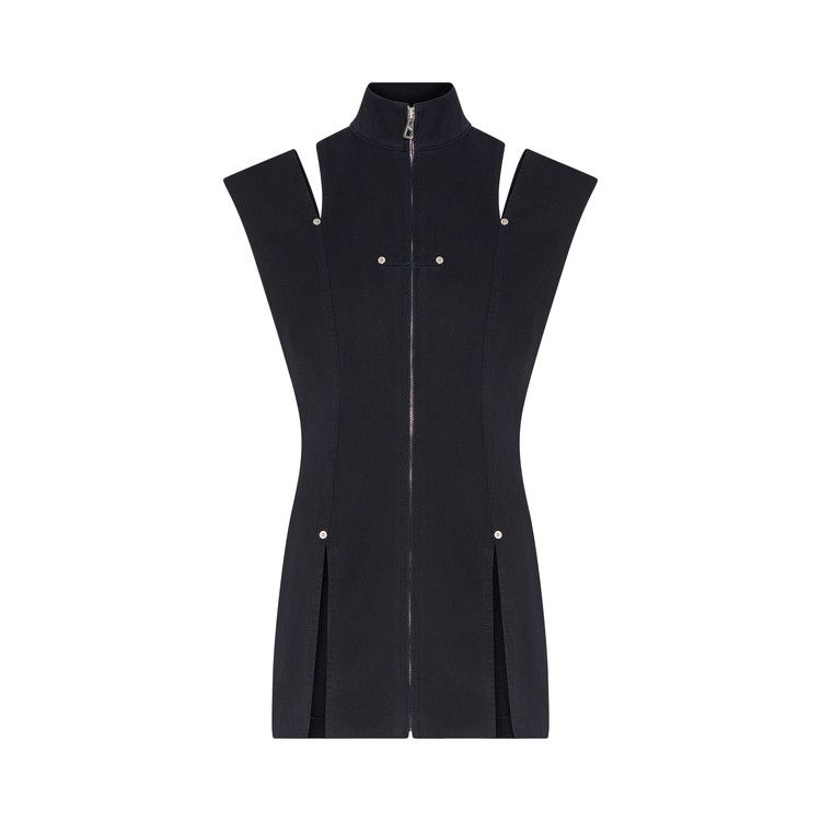 Jean Paul Gaultier Overdyed Denim Short Dress With Slit Detail And Mesh Incrustation On The Back 'Navy'