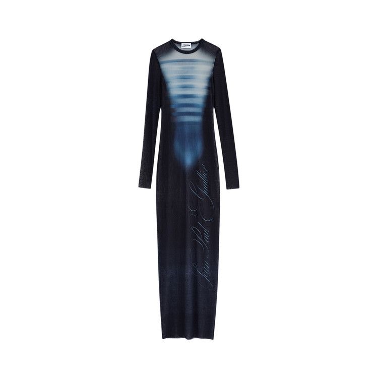 Jean Paul Gaultier Printed Le Mâle Mesh Long Dress 'Navy/Light Blue/White'