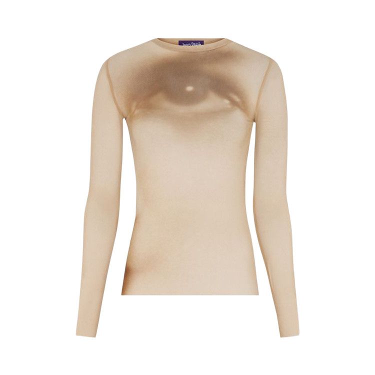 Jean Paul Gaultier Mesh Long Sleeves Top Printed "Face" 'Beige'