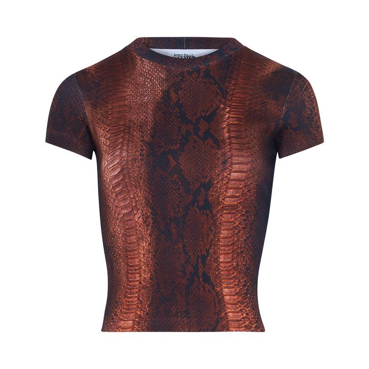 Jean Paul Gaultier Cotton Ribbed T-Shirt Printed "Python" 'Brown/Black'