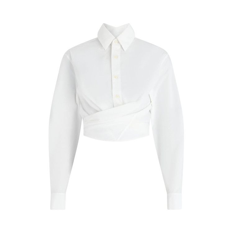 Jean Paul Gaultier Wrapped Fly Away Collar Cropped Shirt 'White'
