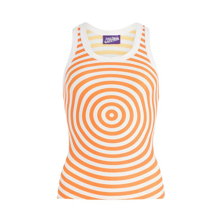 Jean Paul Gaultier Jersey Lycra Asymetric Tank Top Printed Target 'White/Orange'