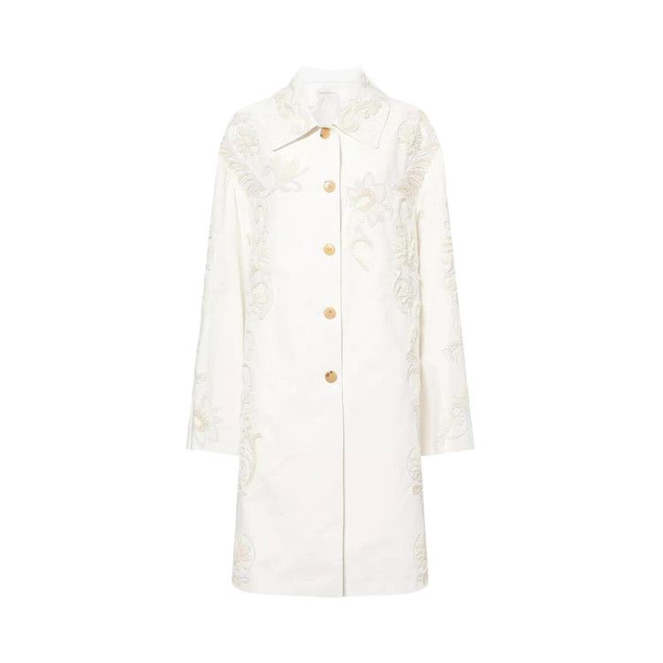 Dries Van Noten Monocolour Matador Embroidery Coat 'Off White'