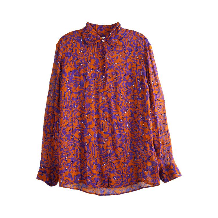 Dries Van Noten Dotted Squiggle Print Clavelly Embellished Shirt 'Orange'