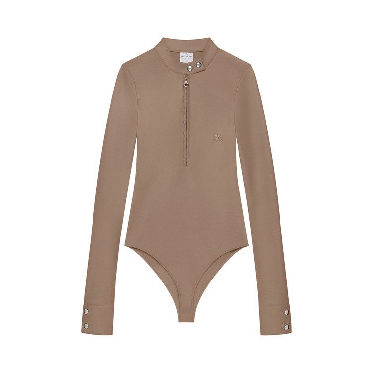 Courrèges Biker Crepe Jersey Zipped Bodysuit 'Mocha'