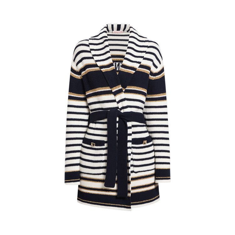Valentino Striped Long-Sleeve Cardi Coat 'Avorio/Navy'
