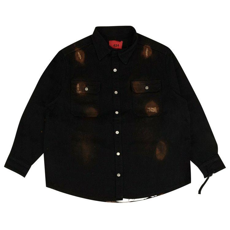 424 Distressed Workwear Denim Shirt 'Black/Brown'