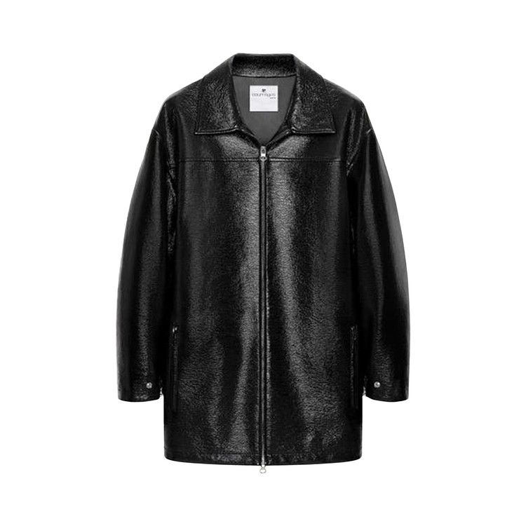 Courrèges Zipped Vinyl Maxi Bomber Jacket 'Black'