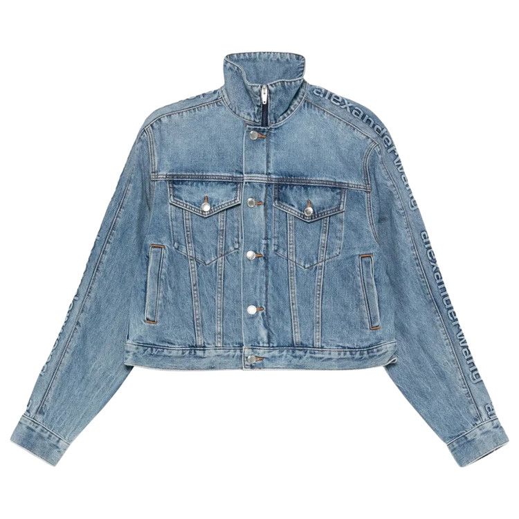 Alexander Wang Embossed Logo Panel Denim Track Jacket 'Vintage Light Indigo'