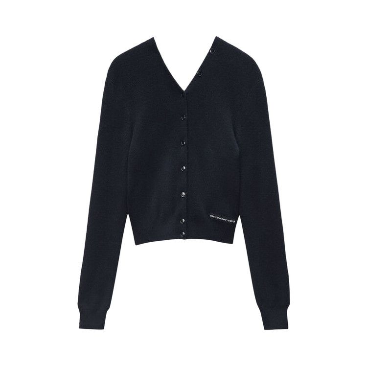 Alexander Wang Knit Logo Label High Neck Button Up Cardigan 'Black'