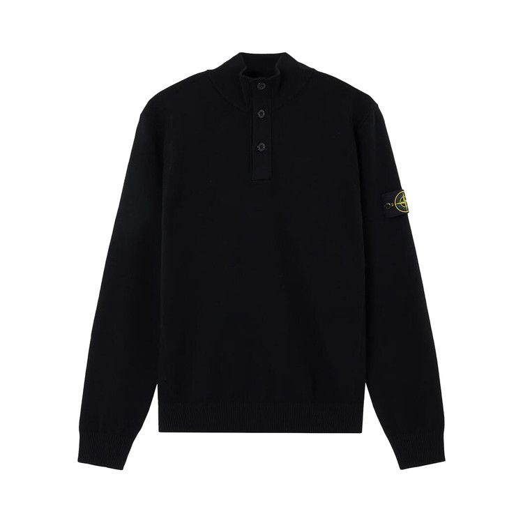 Stone Island Stretch Wool Half Button Jumper 'Black'