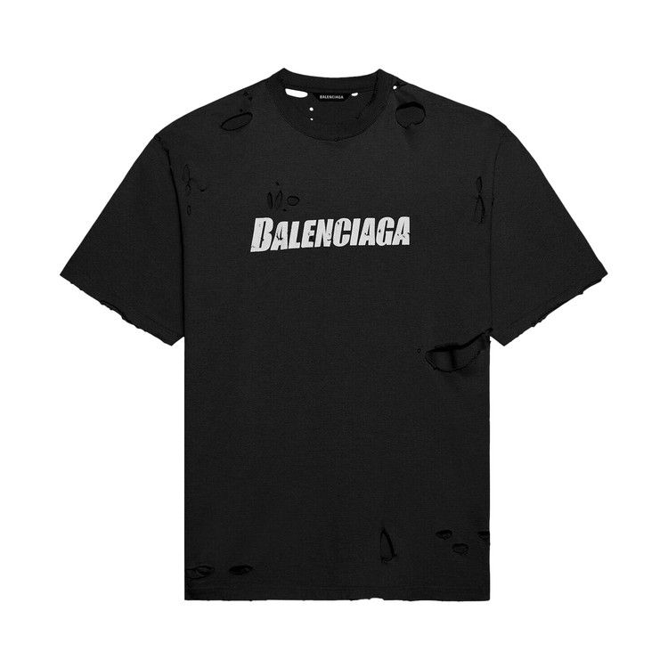 Balenciaga Caps Destroyed Flatground T-Shirt 'Black'