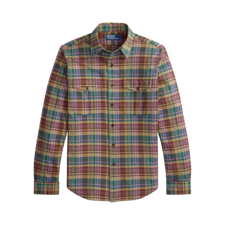 Polo Ralph Lauren Long-Sleeve Bleeding Madras Safari Military Shirt 'Brown/Purple/Multicolor'