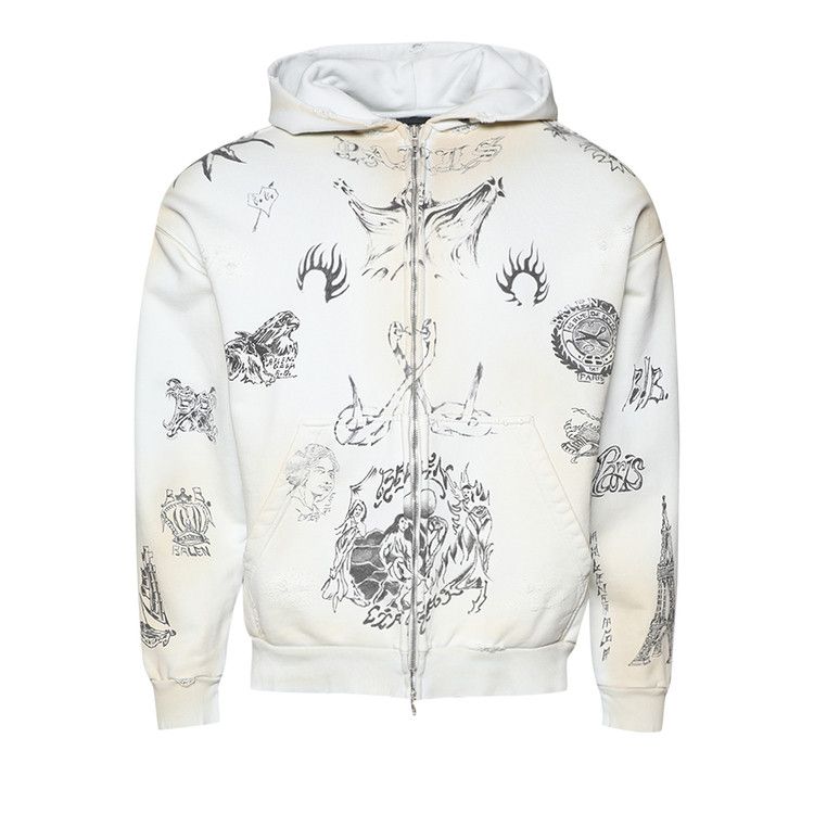 Balenciaga Medium Fit Zip-Up Hoodie 'Off White/Black'